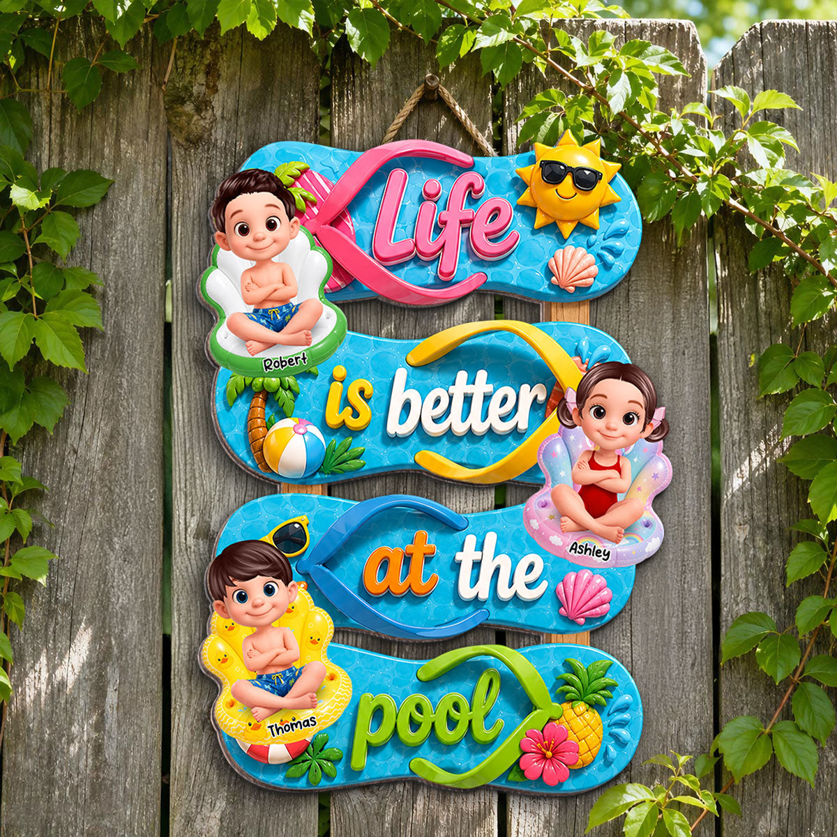 Flip Flop Life Is Better At Pool - Personalized Wood Sign - Gift For Grandparents, Summer Outdoor Pool, Porch, Patio, Bar Decoration
