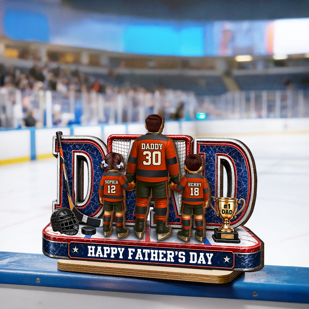 MVP Hockey Dad & Kids Together - Personalized 2-Layered Wooden Plaque -  Gift For Dad, Husband