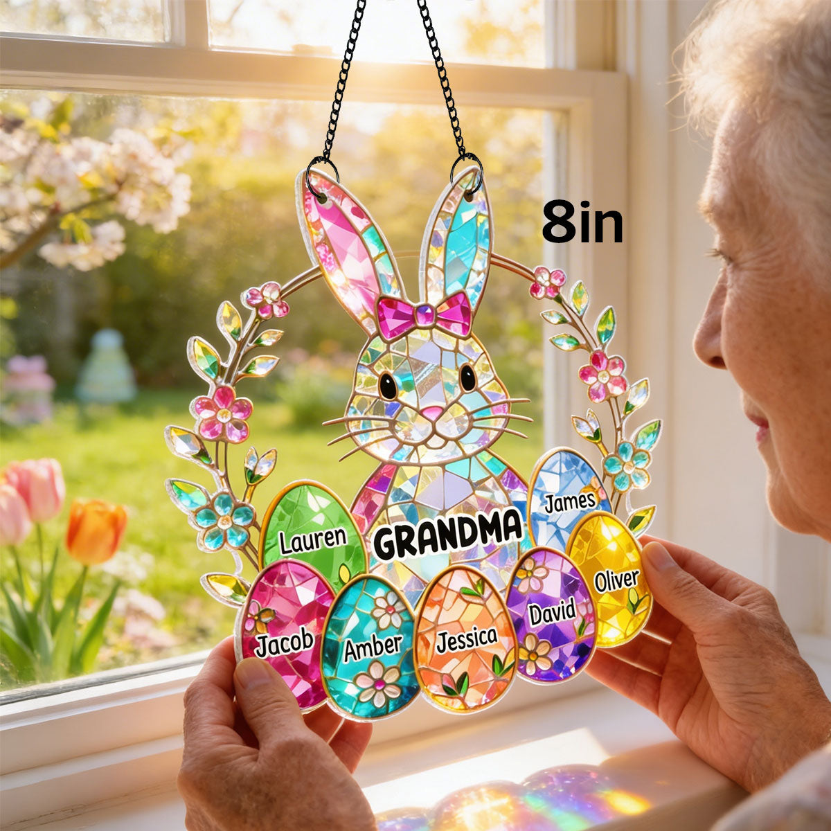 Bunny Grandma Easter Gift - Personalized Acrylic Suncatcher Ornament - Easter Gift, Mother's Day Gift for Grandma, Mom, Wife