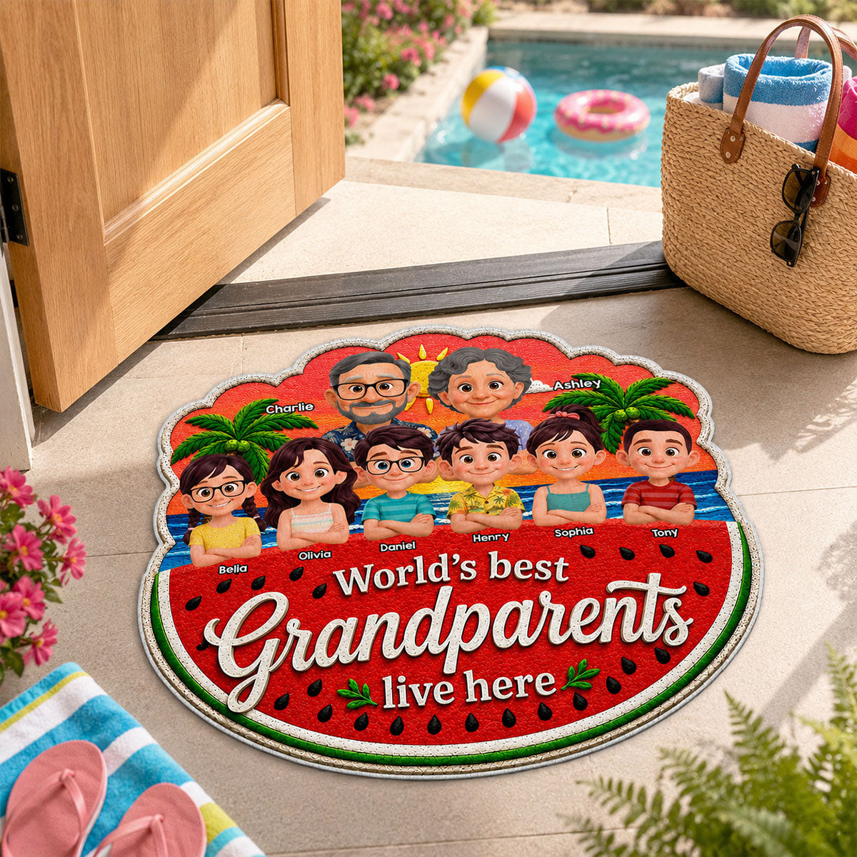 World's Best Grandparents - Personalized Doormat - Gift For Grandparents, Summer Decor