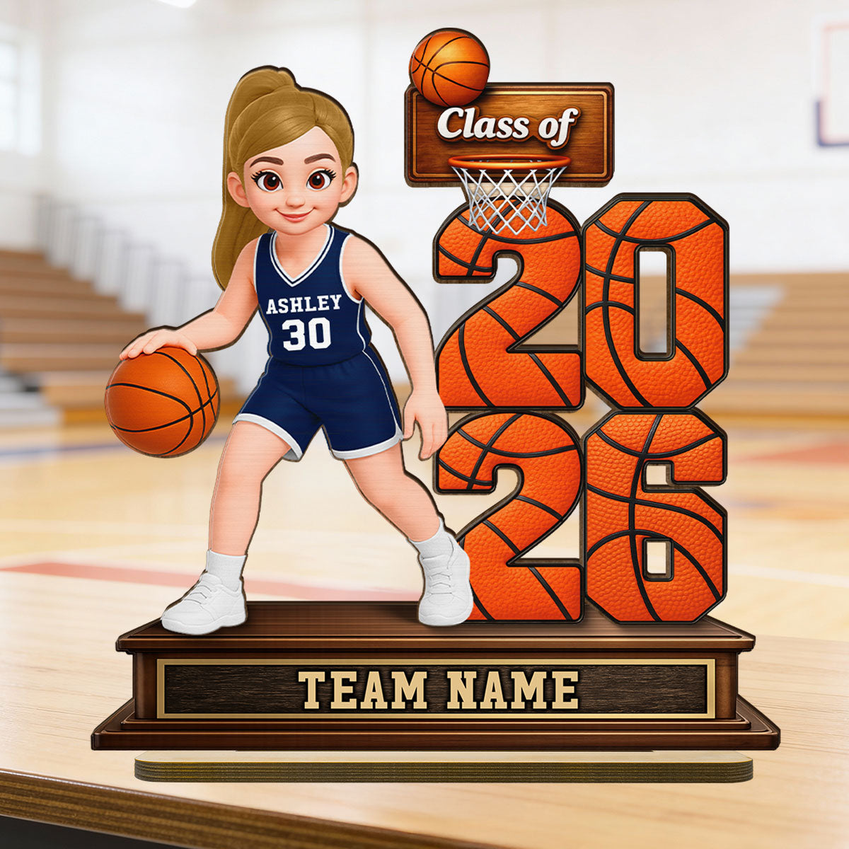 Basketball Senior Playing On Court Class Of 2026 2027 - Personalized 2-Layered Wooden Plaque - Graduation Gift For Son, Daughter