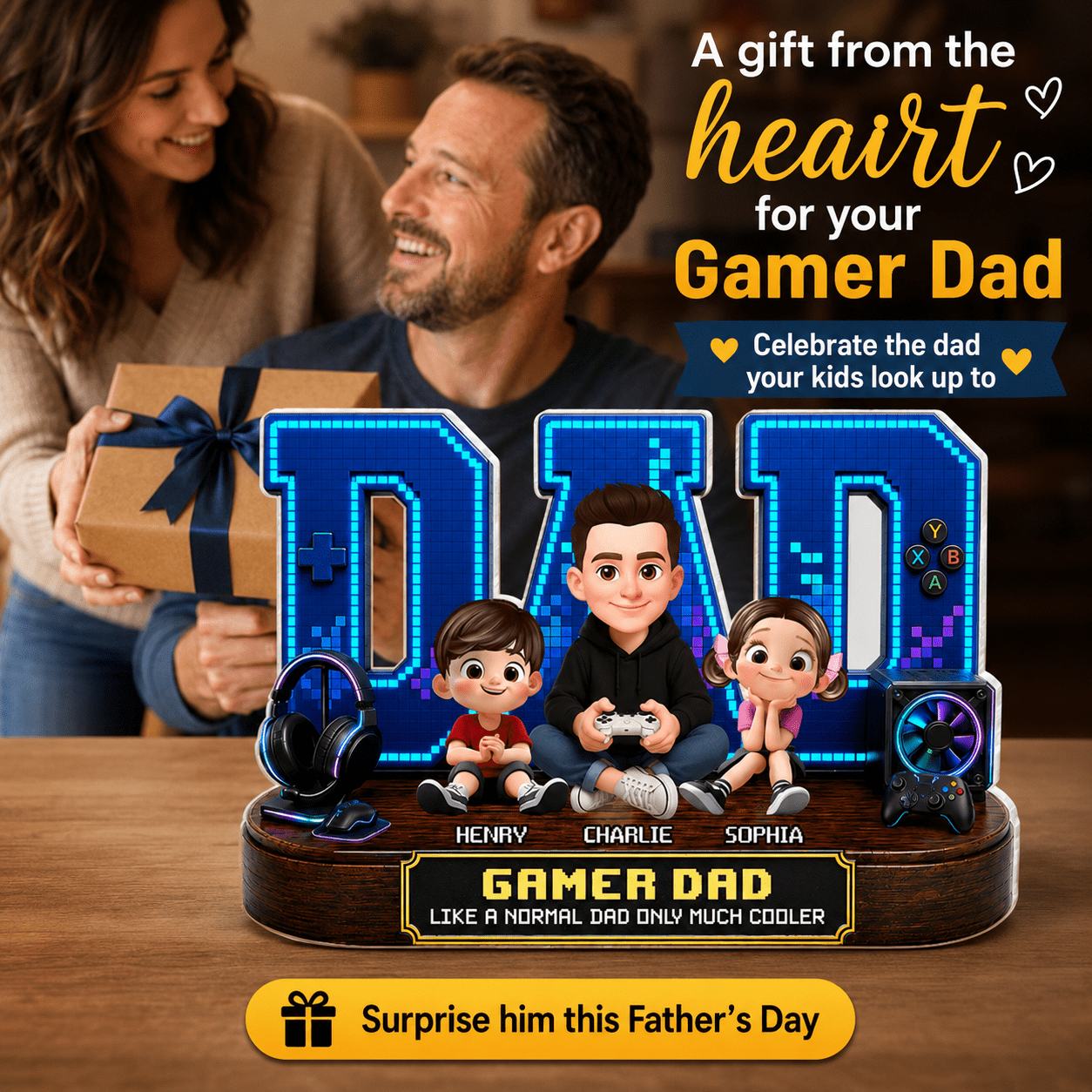 Gamer Dad Much Cooler - Personalized Acrylic Block Plaque -  Gift For Dad, Husband, Gamers