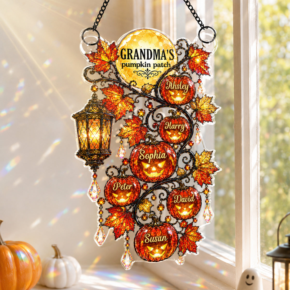 Grandma's Pumpkin Patch - Personalized Acrylic Suncatcher - Halloween Fall Decor for Grandma