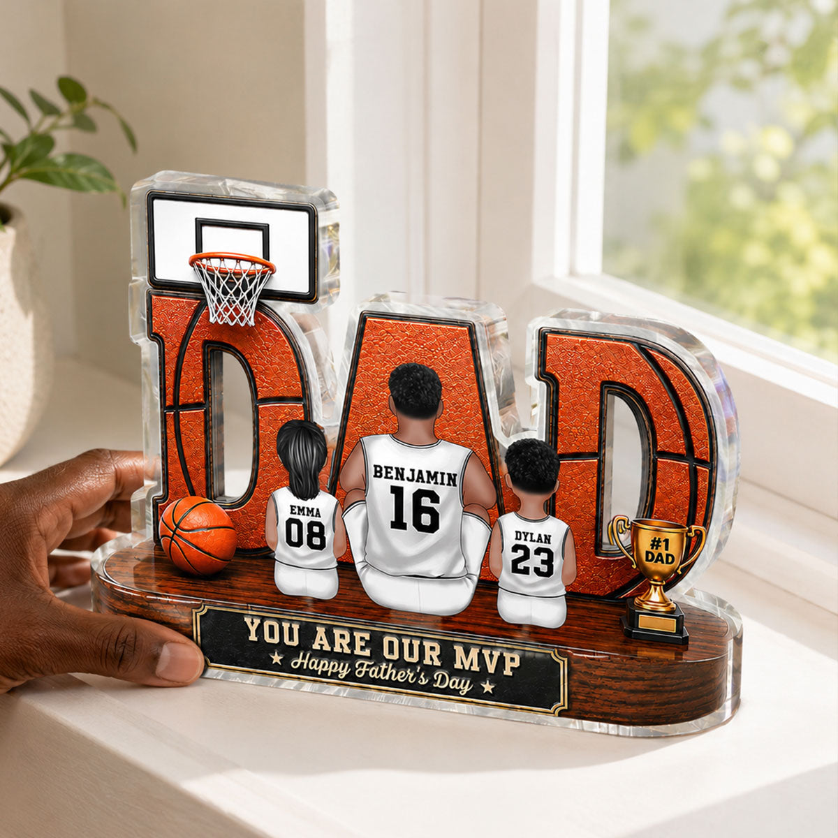 Basketball Dad Legend Daddy's Dream Team 2D Flat Printed- Personalized Acrylic Block Plaque -  Gift For Dad, Husband, Basketball Fans
