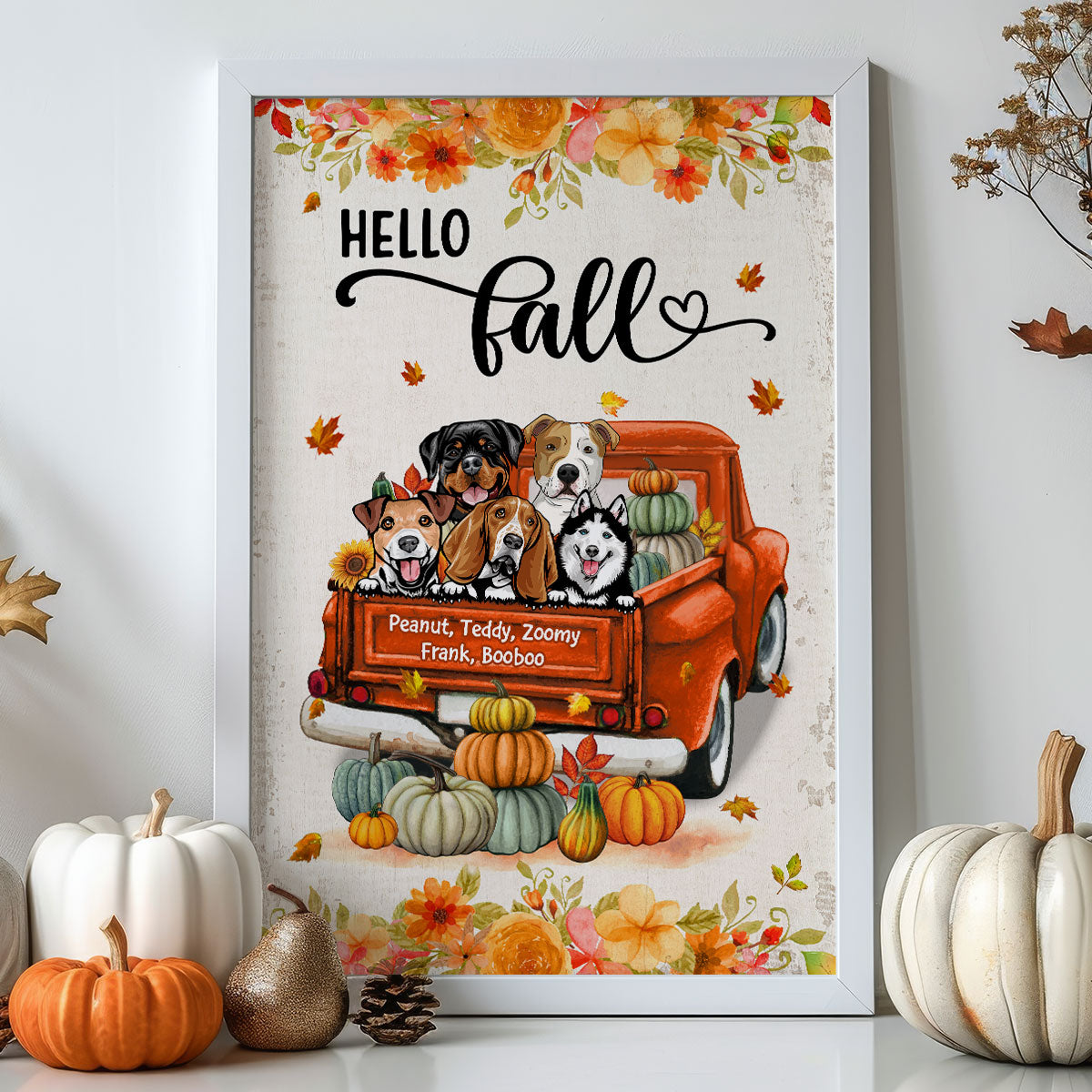 Hello Fall Dogs On Truck Personalized Poster