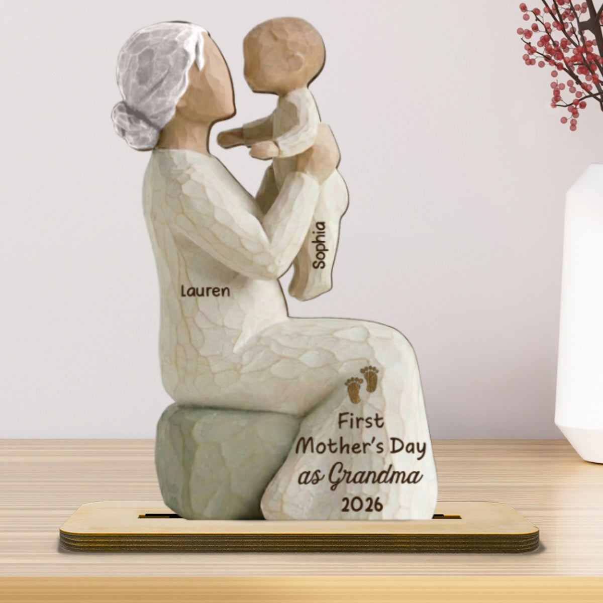 First Mother's Day As Grandma 2D Flat - Personalized 2-Layered Wooden Plaque - Mother's Day Gift for Grandma
