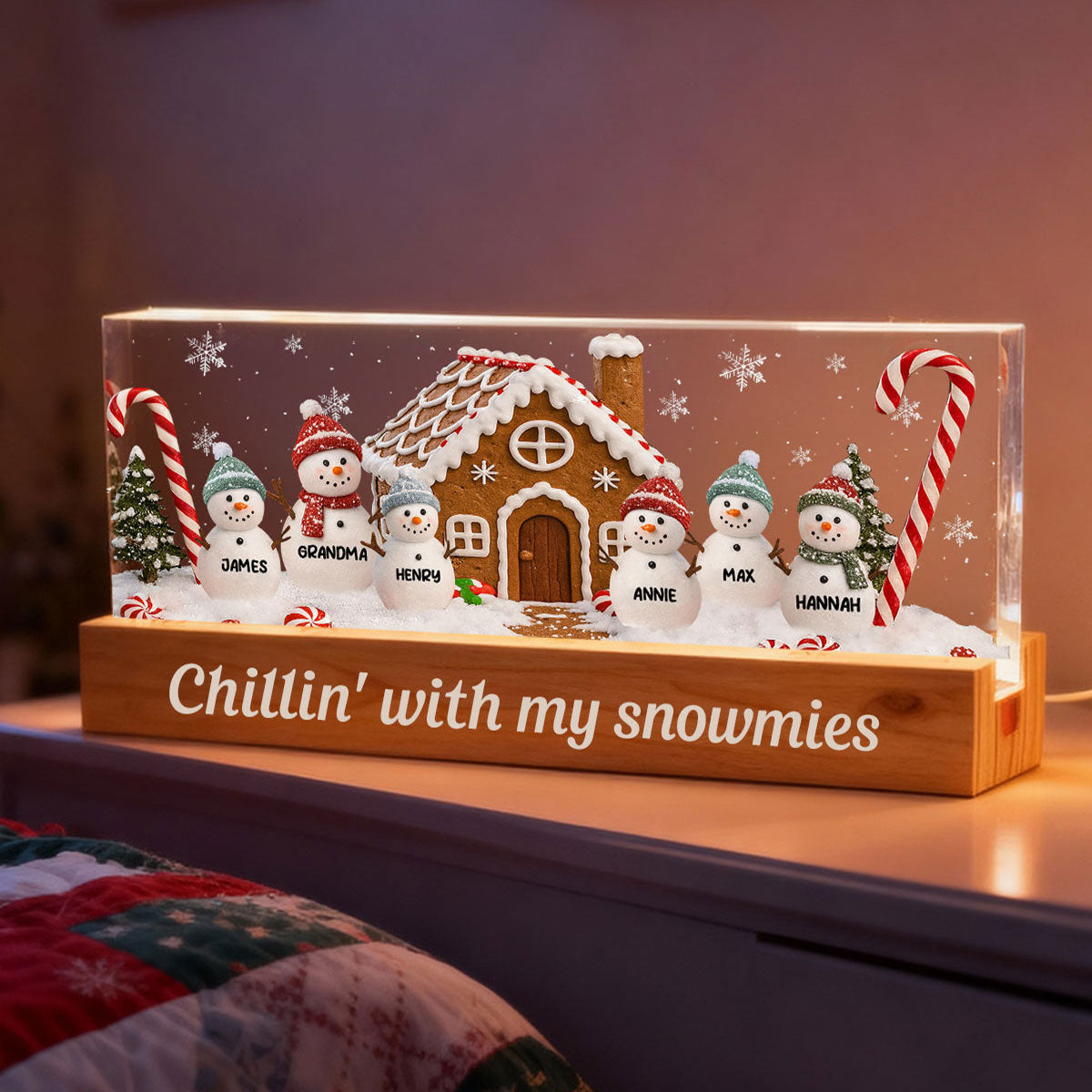 3D Effect Grandma's Little Snowmen In Snow - Personalized Acrylic Block LED Night Light - Christmas Decor For Grandma, Family