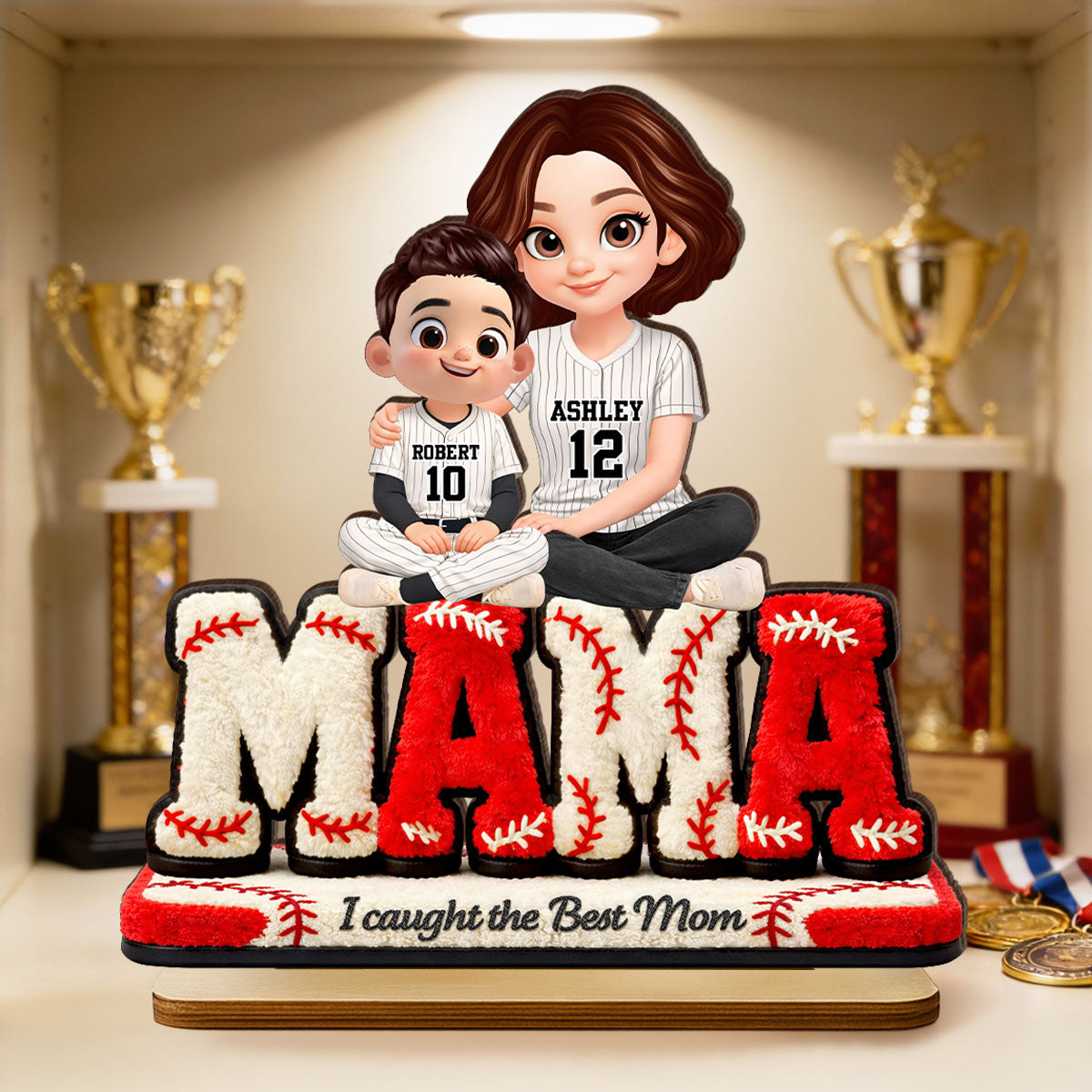 Mama Baseball And Kids - Personalized 2-Layered Wooden Plaque - Heartfelt Gift For Mom, Grandma