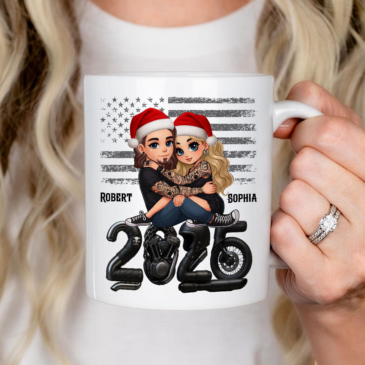 3D Effect Biker Couple Christmas - Personalized Mug - Gift For Bikers, Gift For Him, For Her