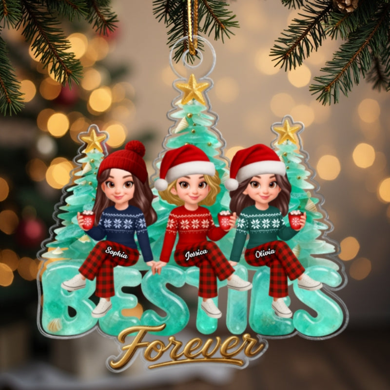 3D Sea Glass Effect Christmas Tree Besties Forever - Personalized Acrylic Ornament - Gift For Best Friends