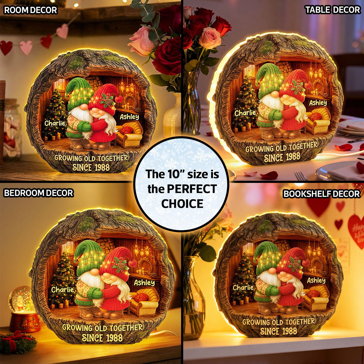 Gnome Couple Cozy Vibe - Personalized Light Box - Gift for Couple, for Her, for Him
