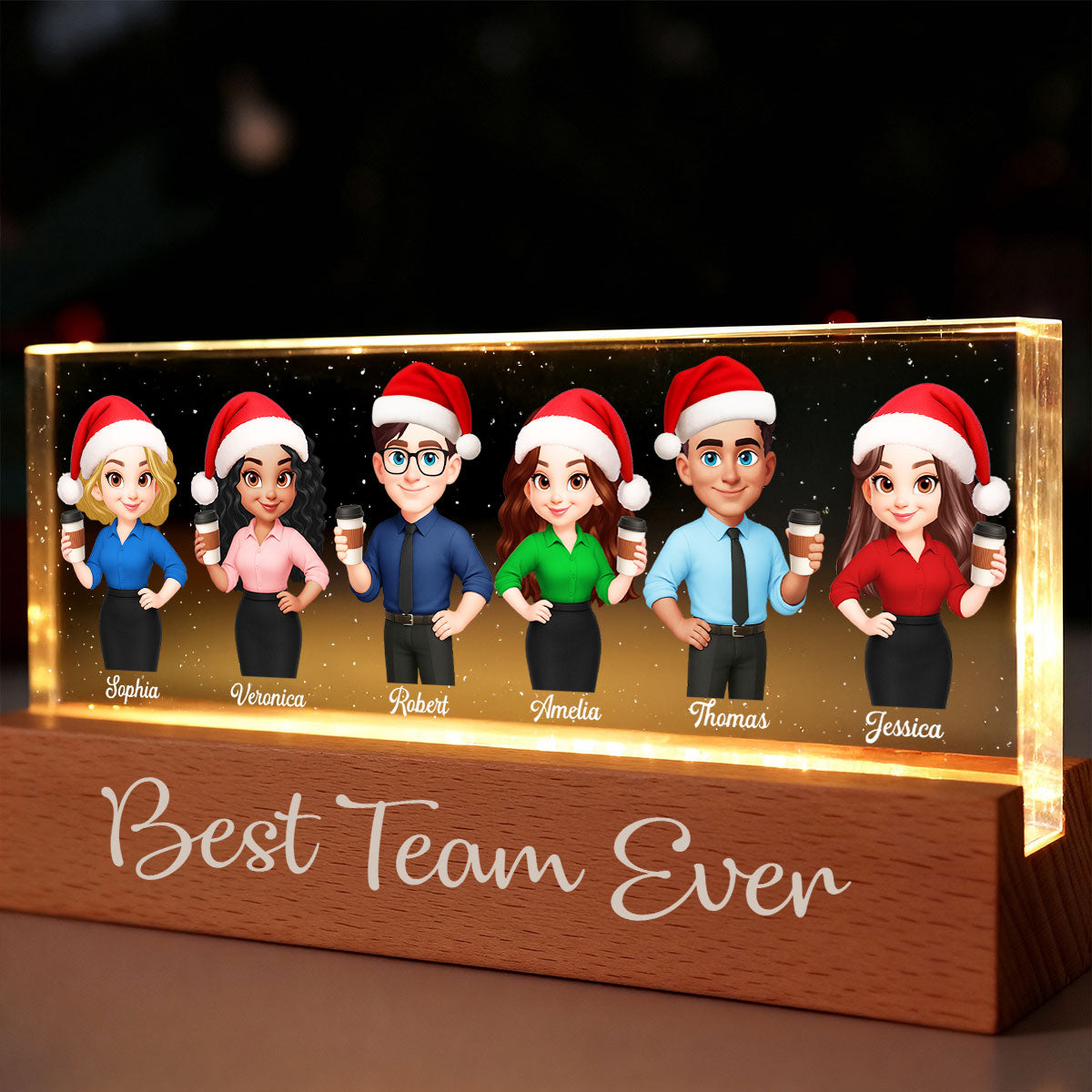 Best Team Ever - Personalized Acrylic Block Plaque LED Night Light - Gift For Colleagues, Coworkers, Boss