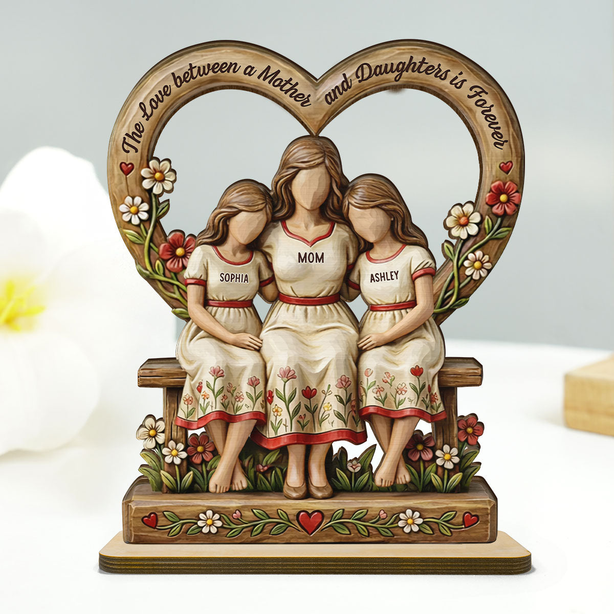 Rooted in Love Mother Daughters - Personalized 2-Layered Wooden Plaque - Gift For Mom