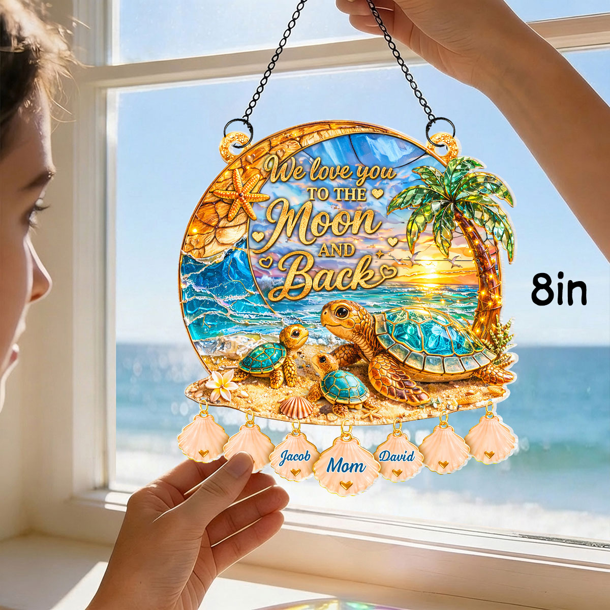 We Love You to the Moon and Back Turtle Grandma Mom - Personalized Suncatcher - Mother's Day Gift for Grandma, Mom, Wife