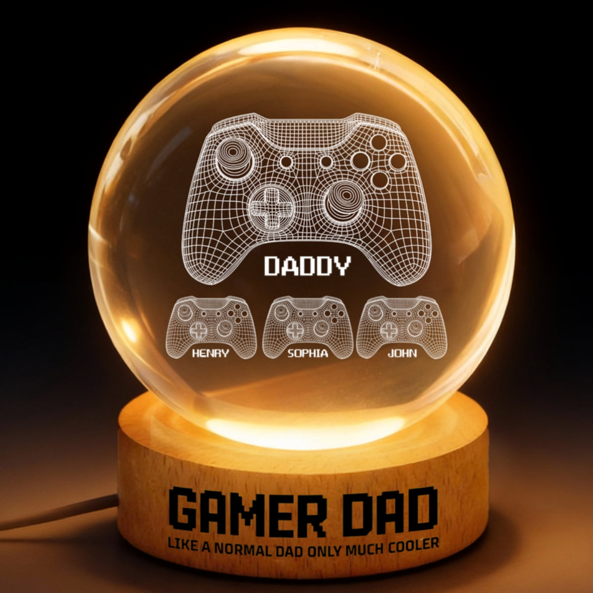 Gamer Dad Like A Normal Dad But Cooler - Personalized Crystal Ball LED Night Light -  Gift For Dad
