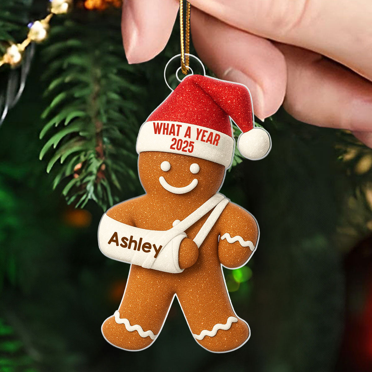 Injury Gingerbread 3D Effect Glitter - Personalized Acrylic Ornament - Funny Christmas, White Elephant Gift For Friends, Coworkers