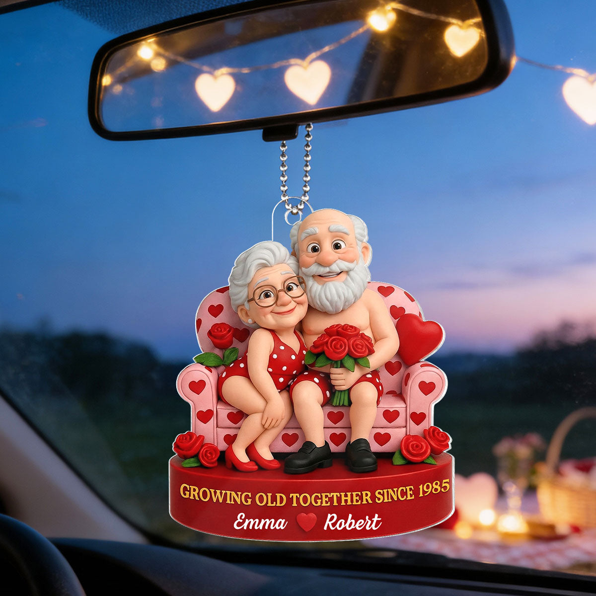 Funny Old Couple Growing Old Together - Personalized Acrylic Car Hanger - Valentine's Day Gift for him, for her