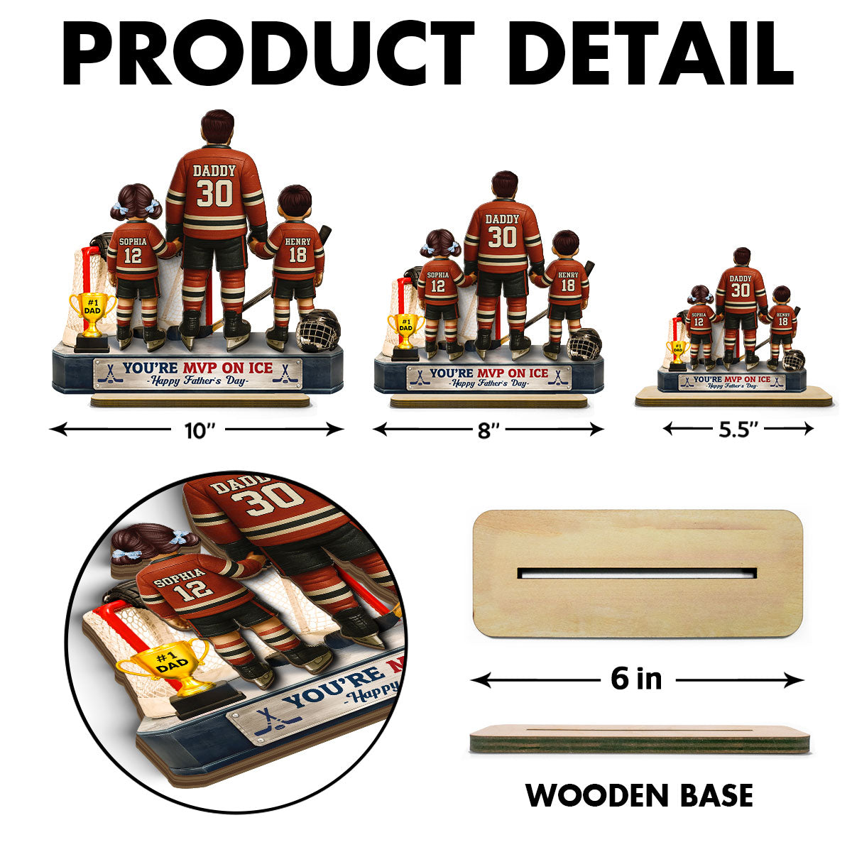 Hockey Dad And Kids On The Ice - Personalized 2-Layered Wooden Plaque - Gift For Hockey Dad, Gift For Husband