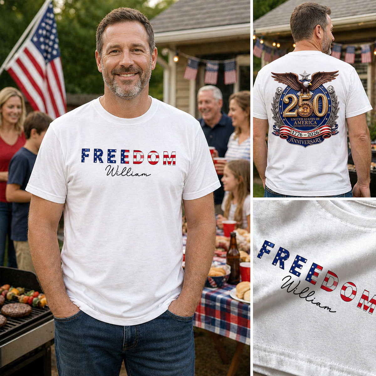 Patriotic Freedom Custom Name - Personalized Shirt - United States 250th Anniversary USA Patriotic