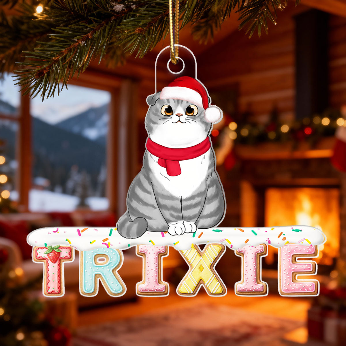 Custom Cat Name Cookies Alphabet - Personalized Acrylic Ornament - Christmas Gift for Pet Lovers