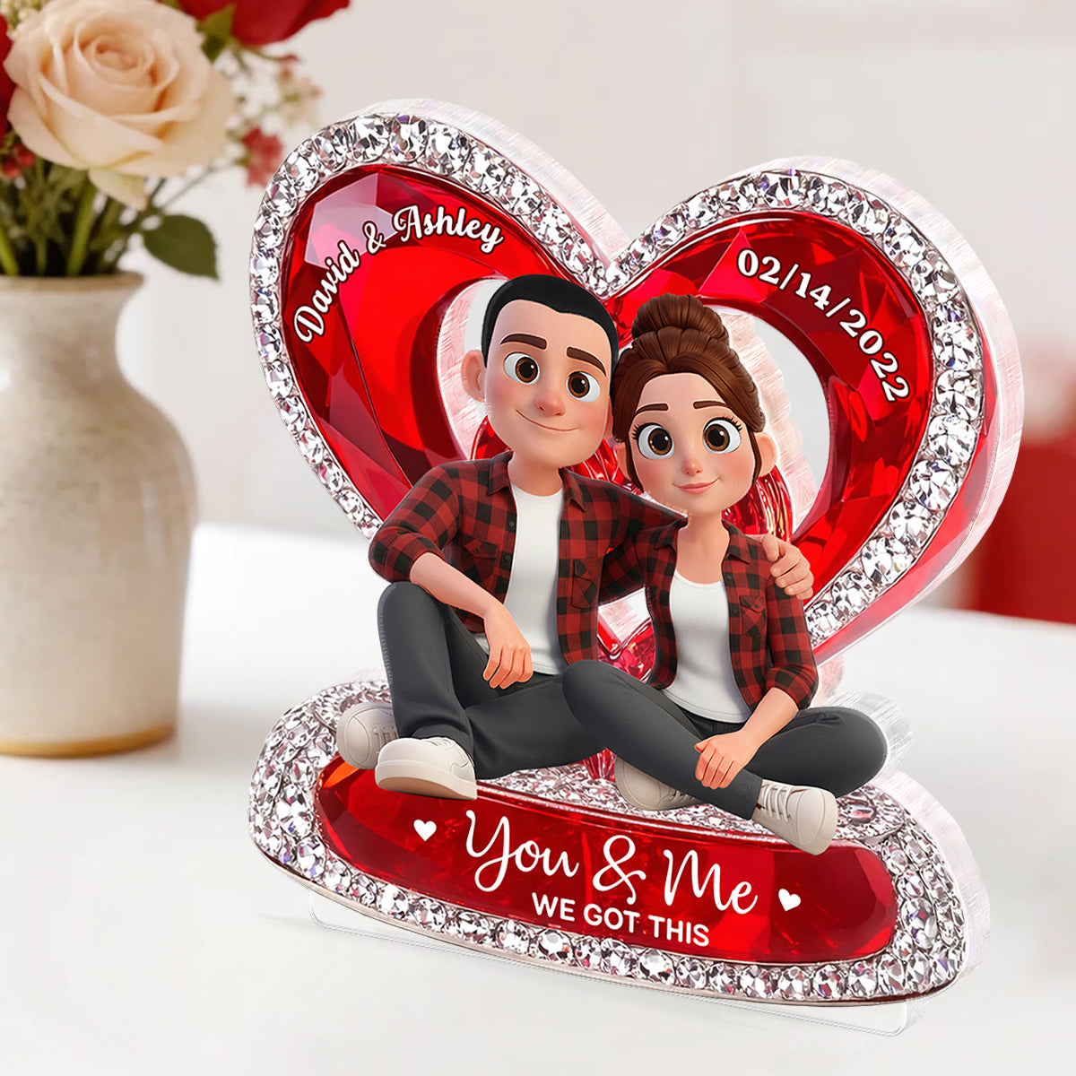 Couple Eternal Love 3D Shiny Effect - Personalized Acrylic Block Plaque - Heartfelt Valentine's Day Gift for Her, for Him