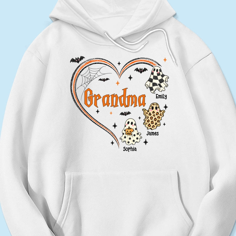 Grandma's Boo Crew Heart Checkered Leopard Polka Dot Ghosts - Personalized Shirt - Perfect Halloween Costume for Grandma