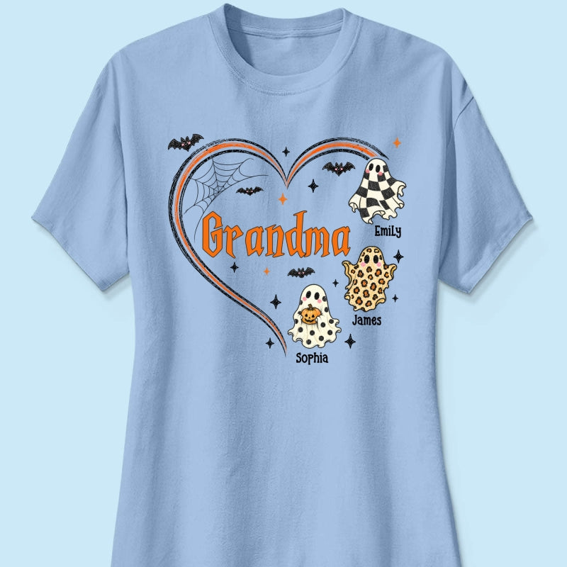 Grandma's Boo Crew Heart Checkered Leopard Polka Dot Ghosts - Personalized Shirt - Perfect Halloween Costume for Grandma
