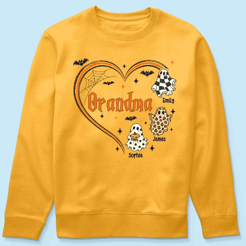 Grandma's Boo Crew Heart Checkered Leopard Polka Dot Ghosts - Personalized Shirt - Perfect Halloween Costume for Grandma