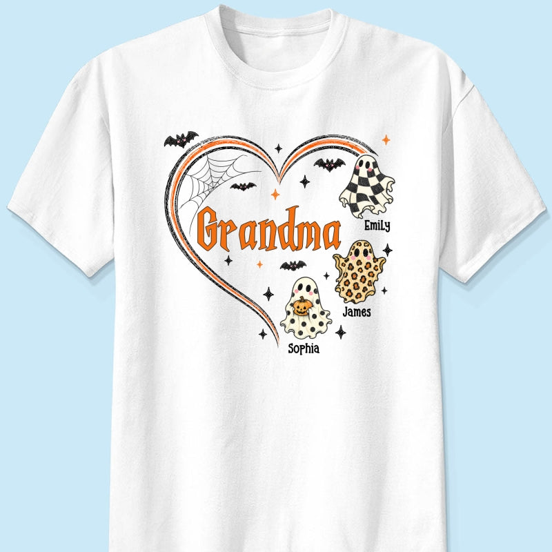 Grandma's Boo Crew Heart Checkered Leopard Polka Dot Ghosts - Personalized Shirt - Perfect Halloween Costume for Grandma