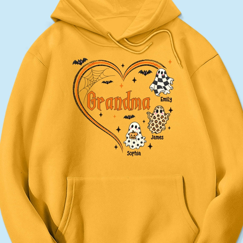 Grandma's Boo Crew Heart Checkered Leopard Polka Dot Ghosts - Personalized Shirt - Perfect Halloween Costume for Grandma