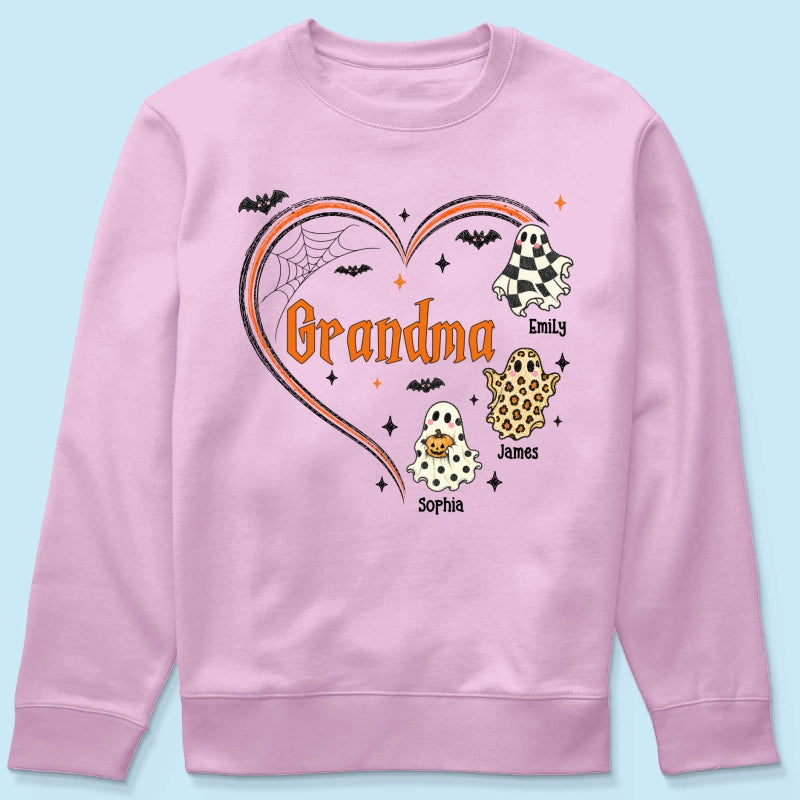 Grandma's Boo Crew Heart Checkered Leopard Polka Dot Ghosts - Personalized Shirt - Perfect Halloween Costume for Grandma