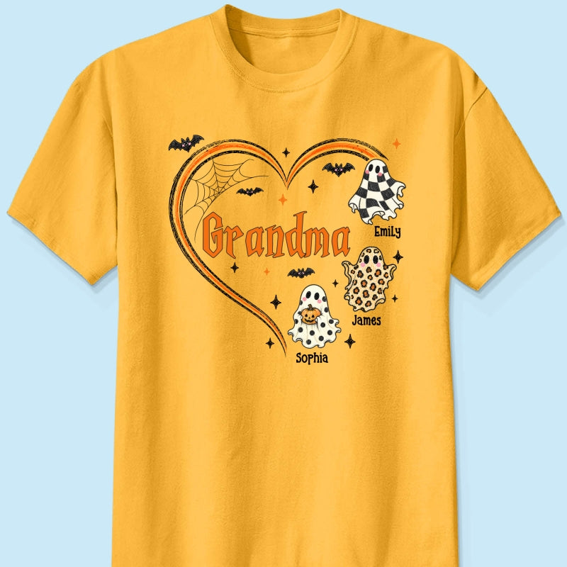 Grandma's Boo Crew Heart Checkered Leopard Polka Dot Ghosts - Personalized Shirt - Perfect Halloween Costume for Grandma