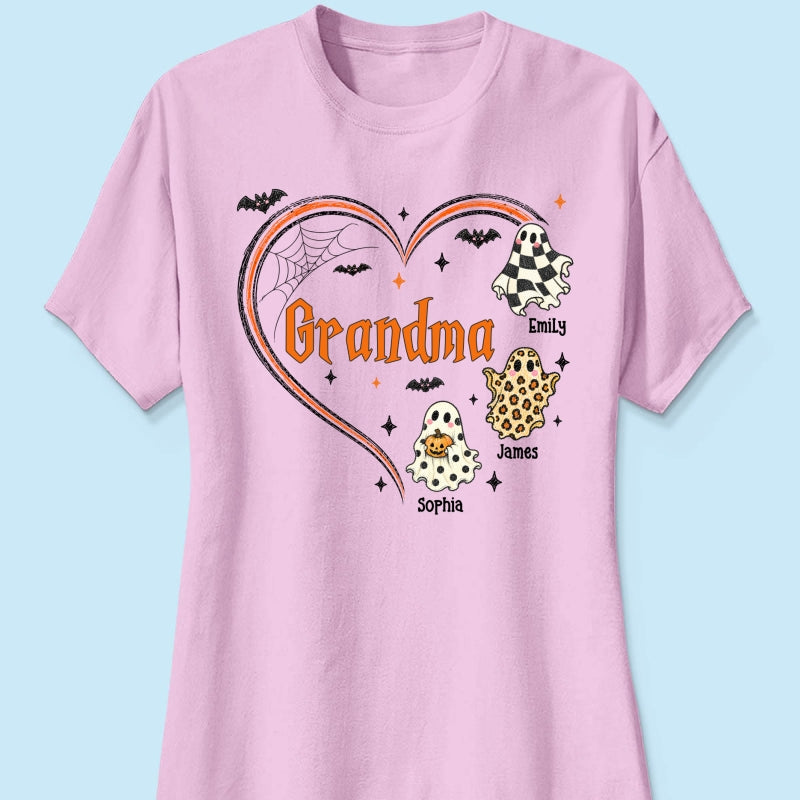 Grandma's Boo Crew Heart Checkered Leopard Polka Dot Ghosts - Personalized Shirt - Perfect Halloween Costume for Grandma