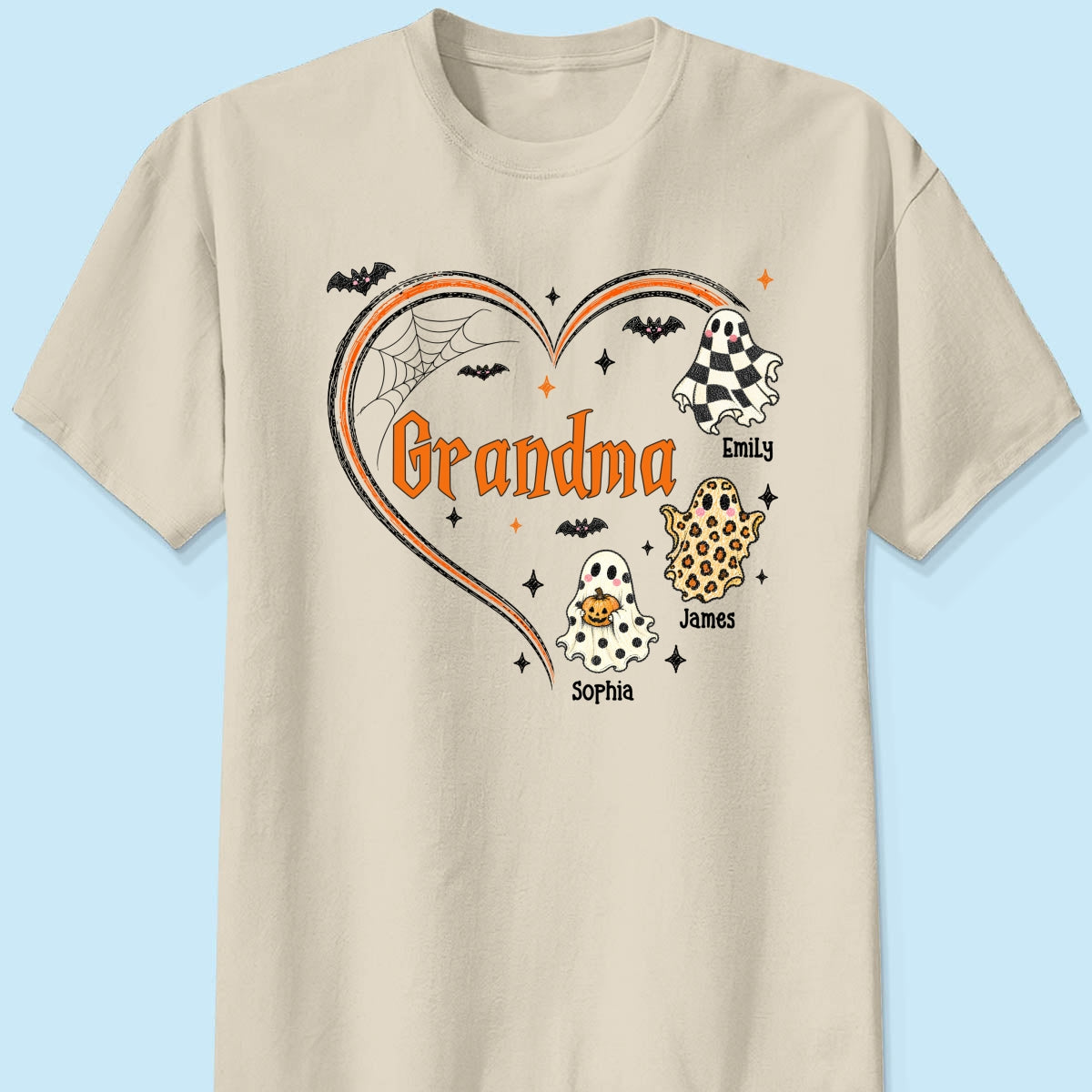 Grandma's Boo Crew Heart Checkered Leopard Polka Dot Ghosts - Personalized Shirt - Perfect Halloween Costume for Grandma