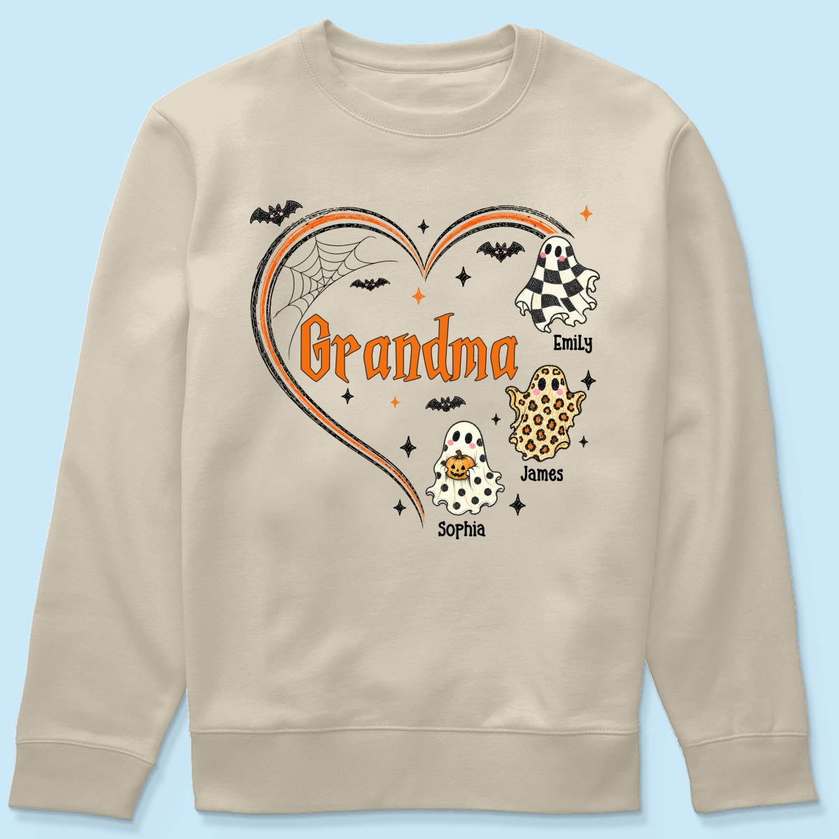 Grandma's Boo Crew Heart Checkered Leopard Polka Dot Ghosts - Personalized Shirt - Perfect Halloween Costume for Grandma