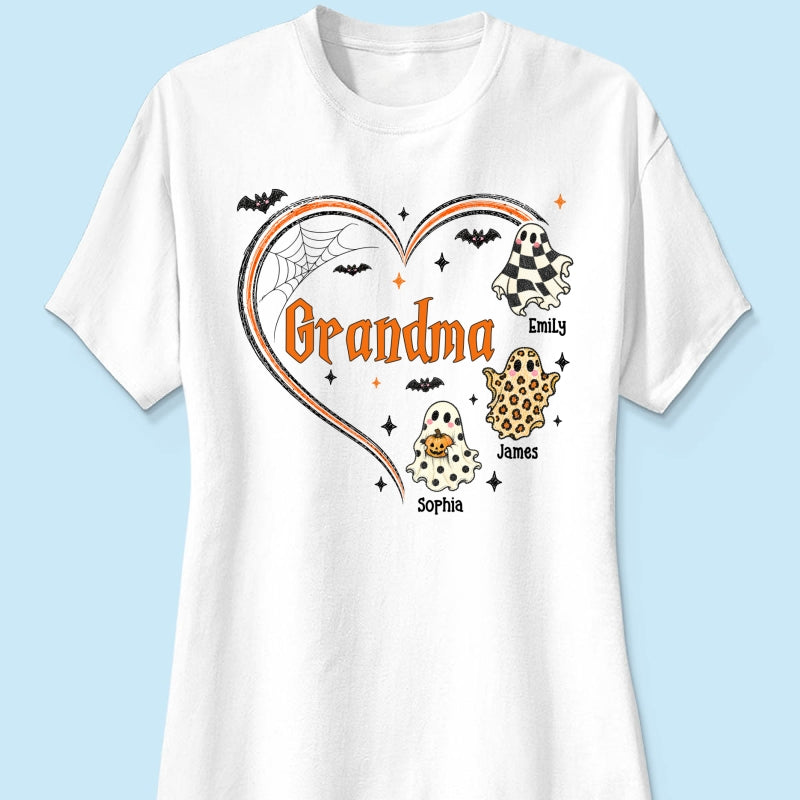 Grandma's Boo Crew Heart Checkered Leopard Polka Dot Ghosts - Personalized Shirt - Perfect Halloween Costume for Grandma