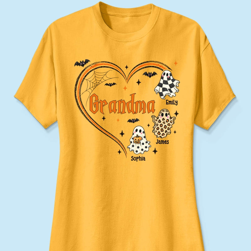 Grandma's Boo Crew Heart Checkered Leopard Polka Dot Ghosts - Personalized Shirt - Perfect Halloween Costume for Grandma
