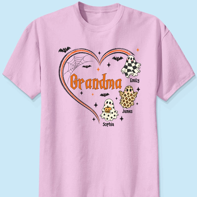 Grandma's Boo Crew Heart Checkered Leopard Polka Dot Ghosts - Personalized Shirt - Perfect Halloween Costume for Grandma