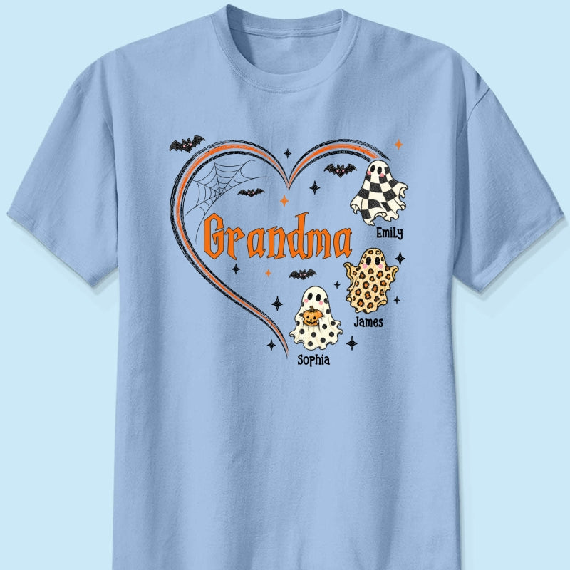 Grandma's Boo Crew Heart Checkered Leopard Polka Dot Ghosts - Personalized Shirt - Perfect Halloween Costume for Grandma