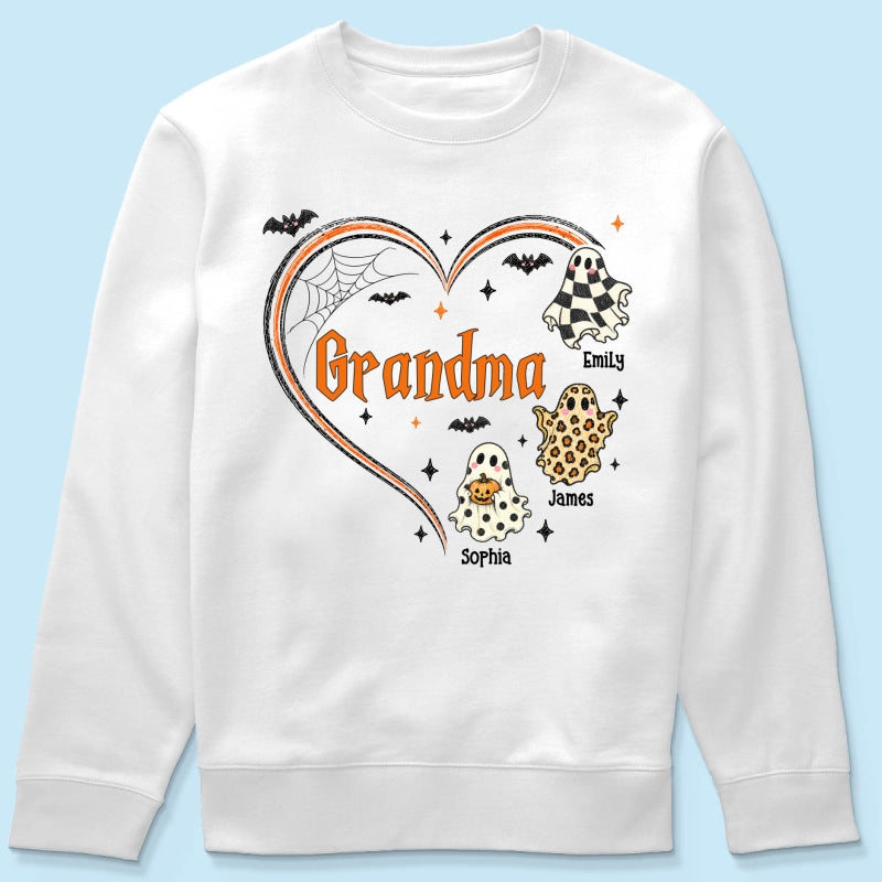 Grandma's Boo Crew Heart Checkered Leopard Polka Dot Ghosts - Personalized Shirt - Perfect Halloween Costume for Grandma
