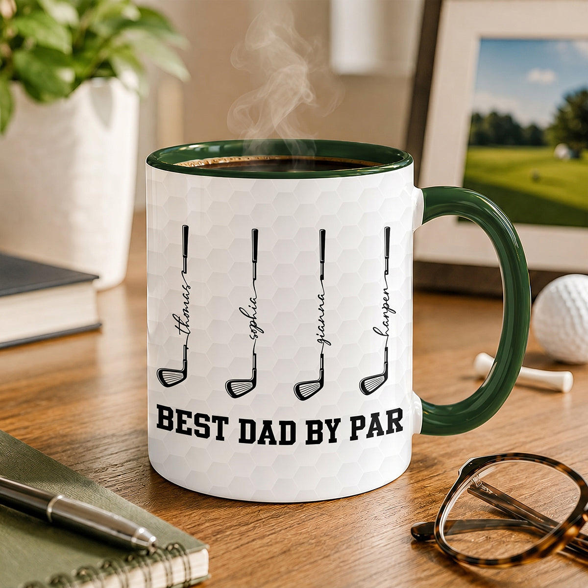 Best Dad By Par Custom Kid Name - Personalized Mug - Father's Day Gift For Golf Dad, Grandpa
