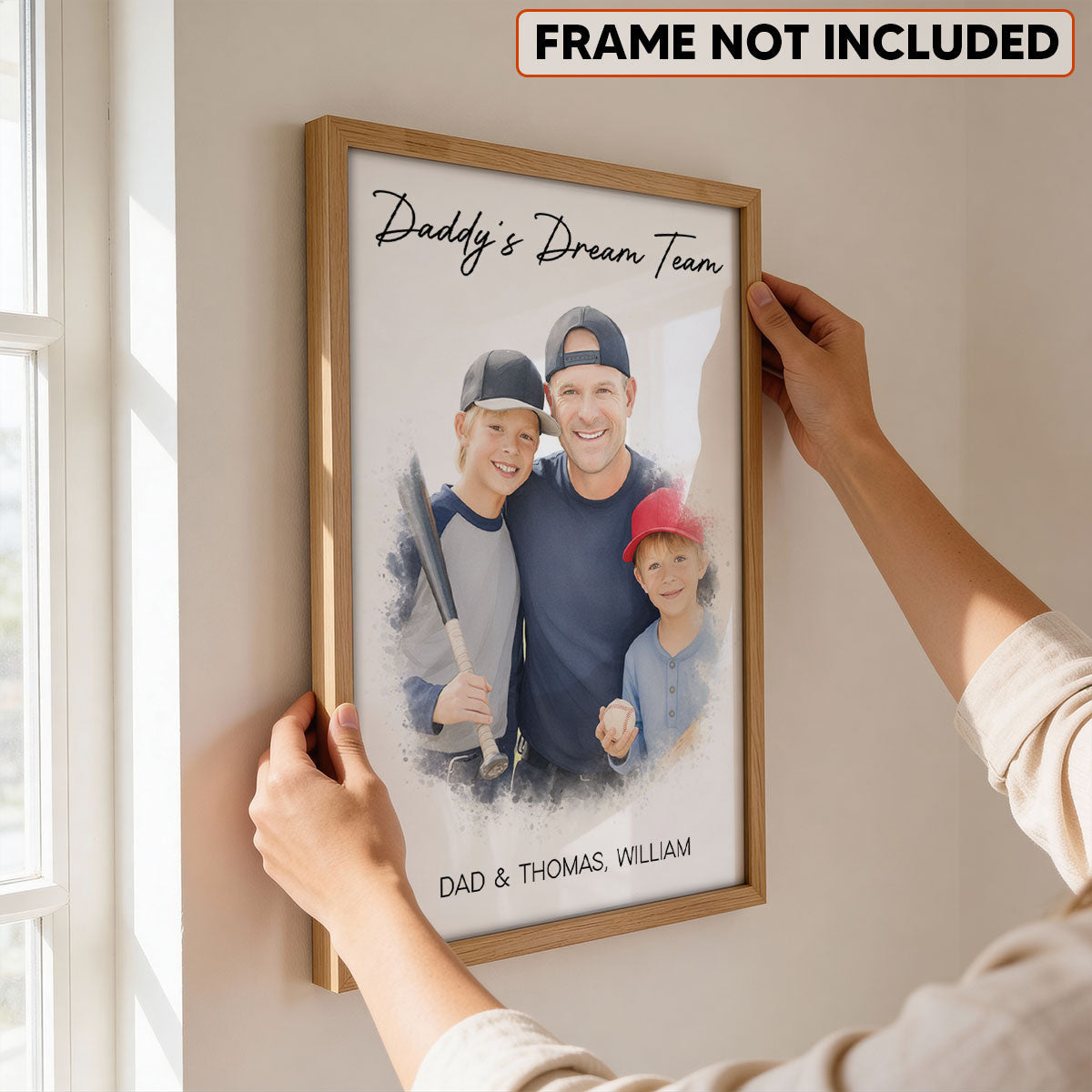 Watercolor Style Baseball Basketball Football Daddy's Dream Team - Personalized Poster - Father's Day Gift For Husband, Dad, Sport Dad