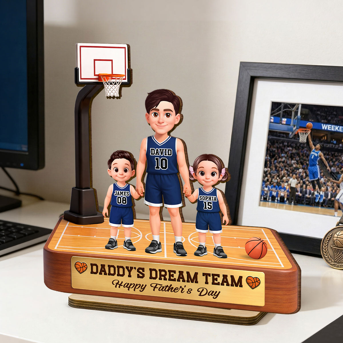 Basketball Daddy's Dream Team - Personalized 2-Layered Wooden Plaque -  Gift For Dad, Husband