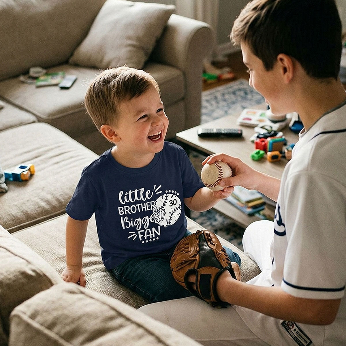 Little Sister Little Brother Biggest Fan - Personalized Kid Shirt - Baseball Little League Game Day Dark Color Shirt