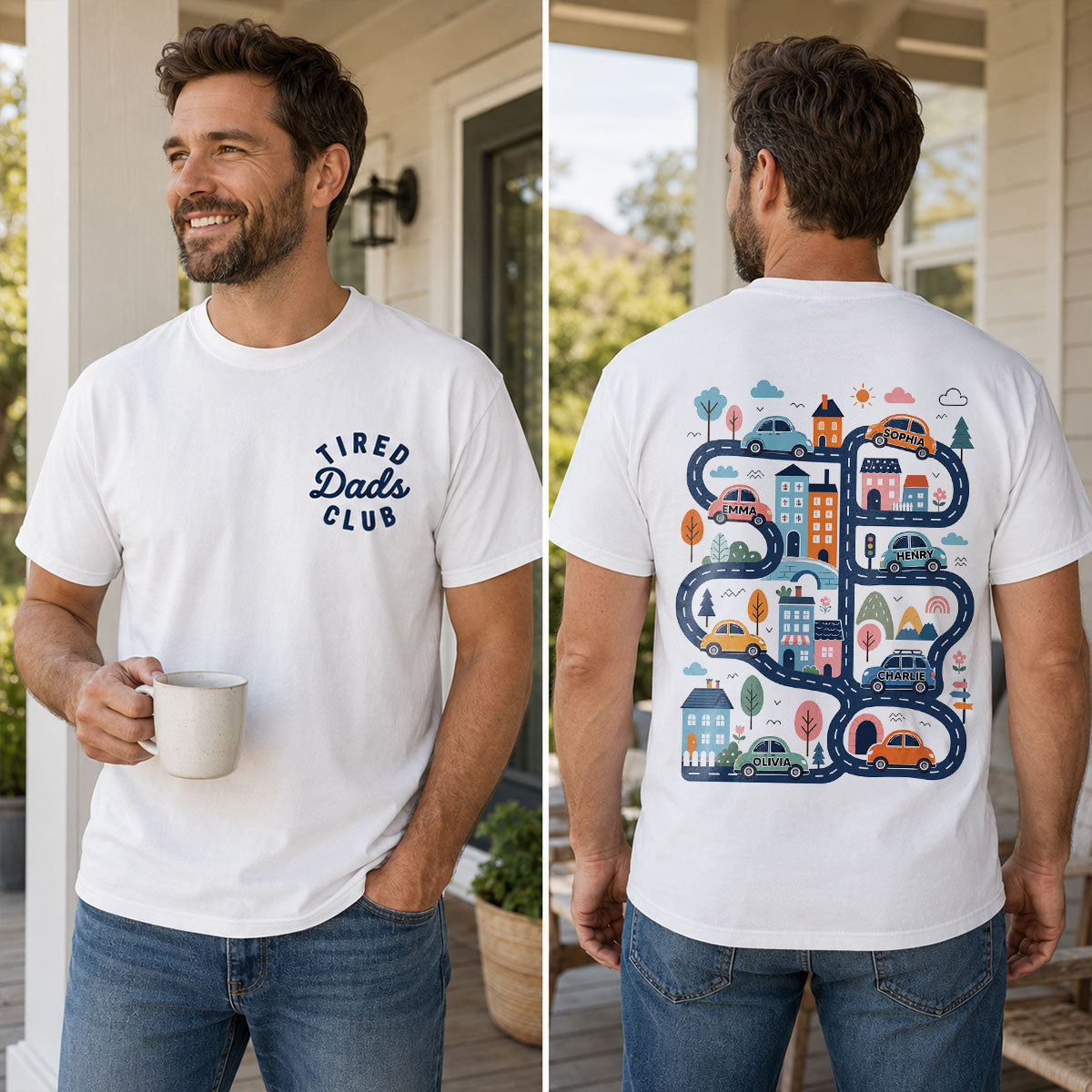 Tired Dads Club, Play Cars On Dads Back - Personalized Shirt - Funny Father's Day Gift For Dad, Husband