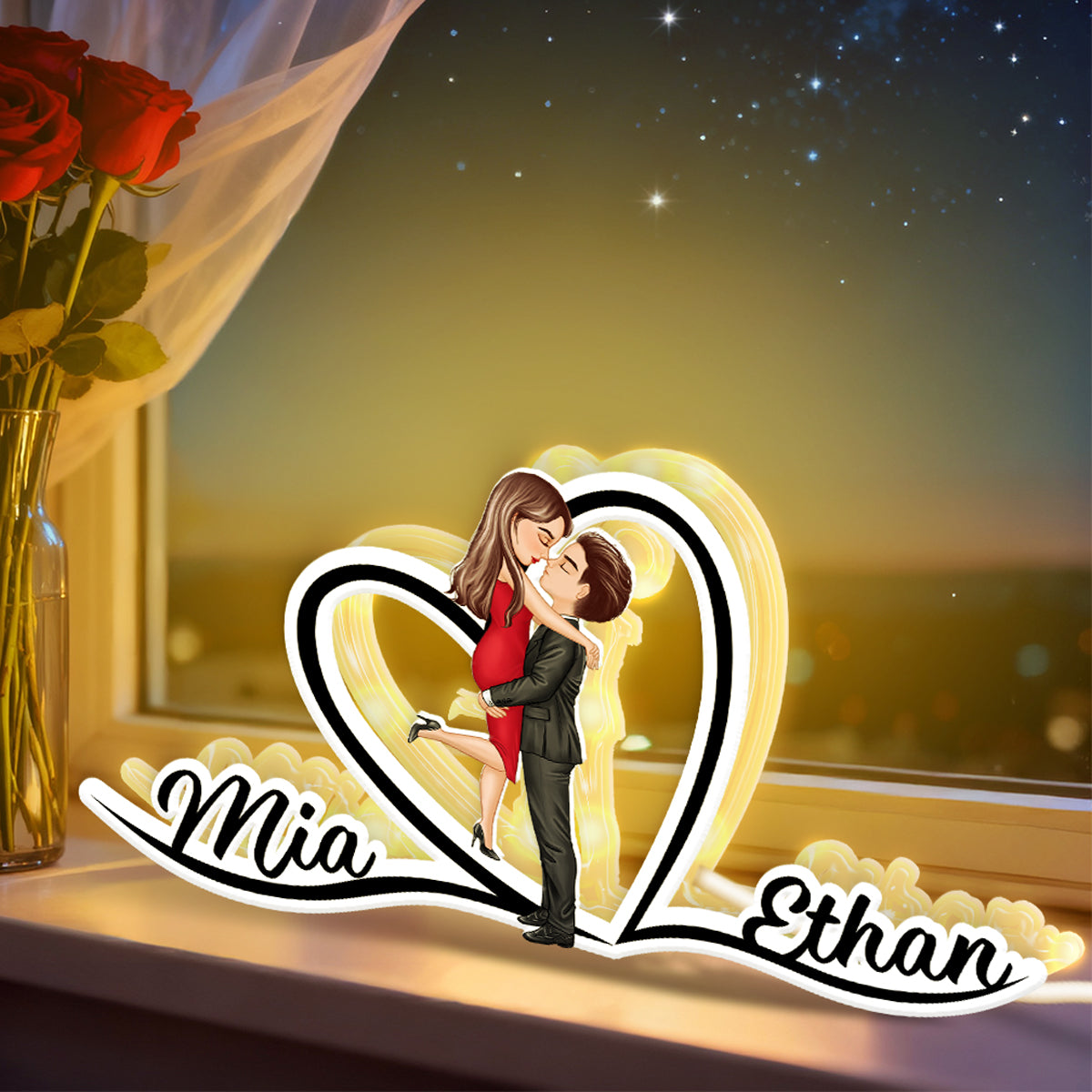 Couple Hugging Kissing Eternal Love - Personalized Light Box - Gift for Him, Gift for Her
