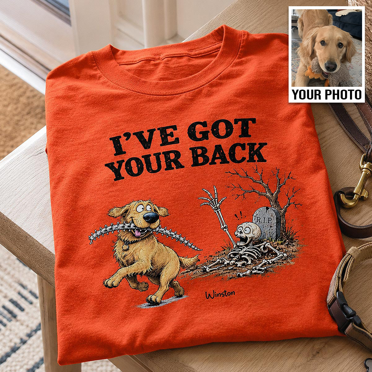 Quirky Dog I've Got Your Back Dog Stealing Backbone From Your Dog Photo - Personalized Shirt - Funny Halloween Drinkware For Dog Lovers