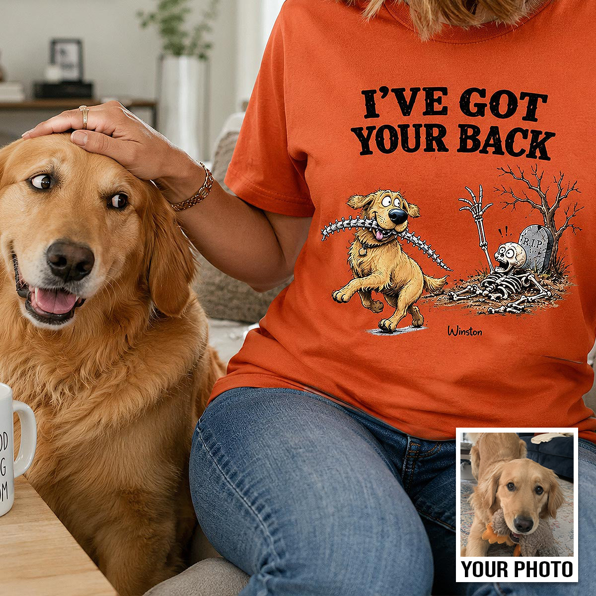 Quirky Dog I've Got Your Back Dog Stealing Backbone From Your Dog Photo - Personalized Shirt - Funny Halloween Drinkware For Dog Lovers