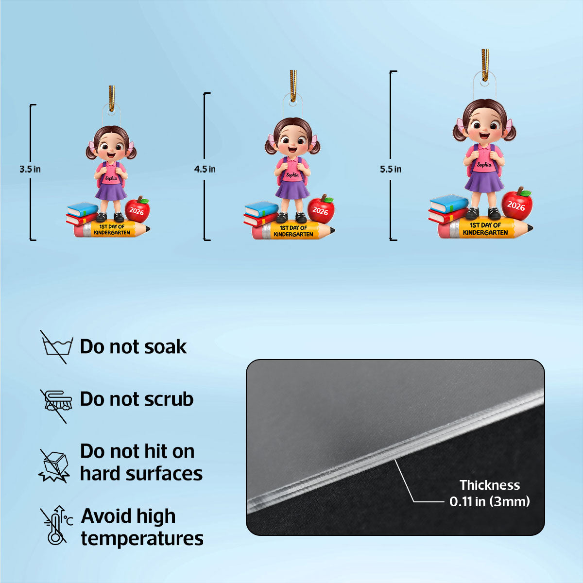 1st Day Of Kindergarten Boy Girl 2D Flat - Personalized Acrylic Ornament - Back To School Gift, Christmas Keepsake
