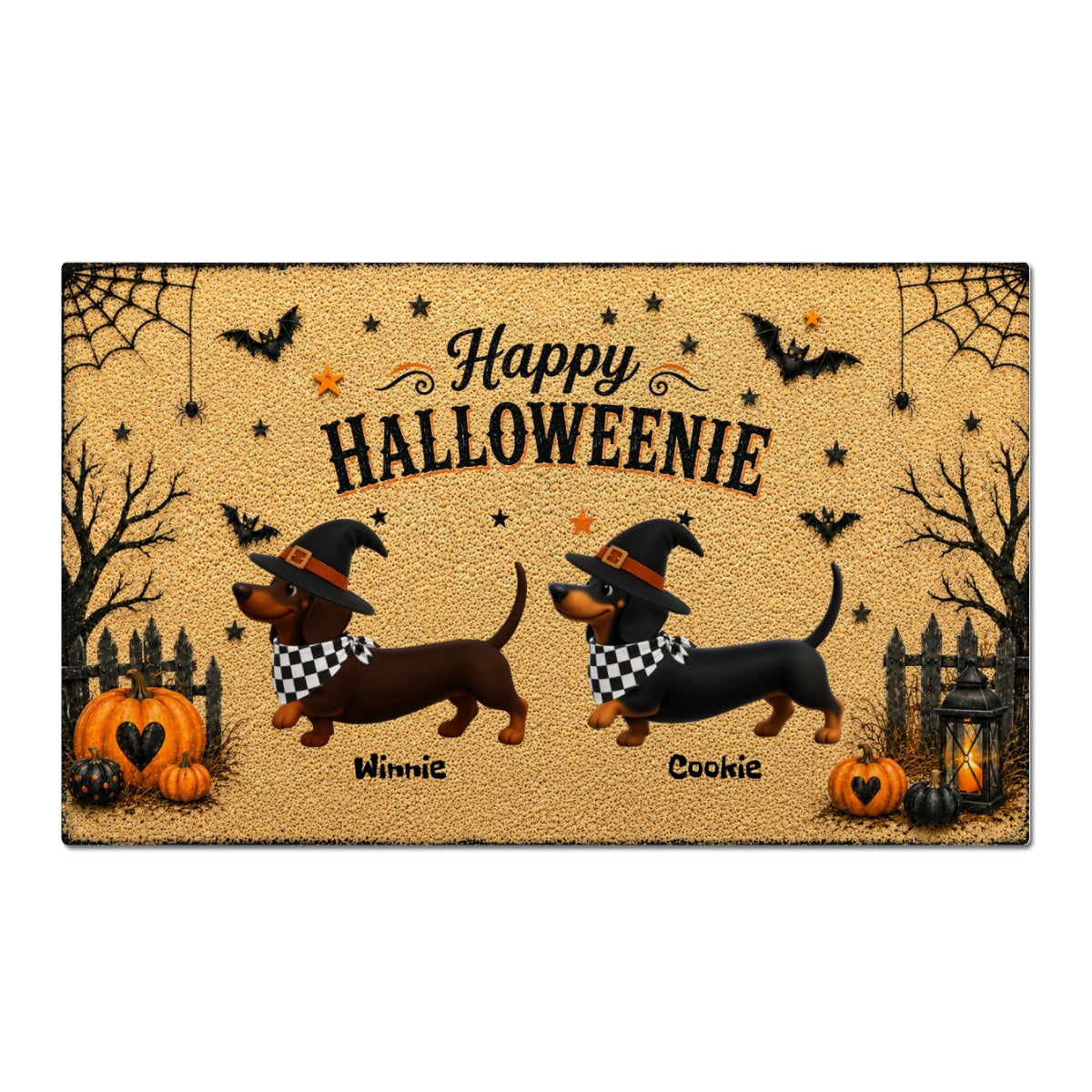 Halloween Dachshund Happy Halloweenie - Personalized Doormat - Halloween Decorations For Dachshund Lovers